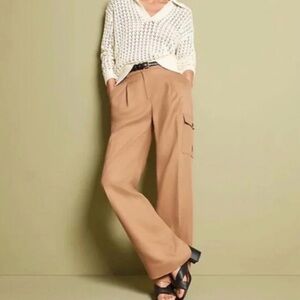 NWOT LOFT TALL Linen Blend Wide Leg Cargo Pants in Perfect Camel | Size 8T